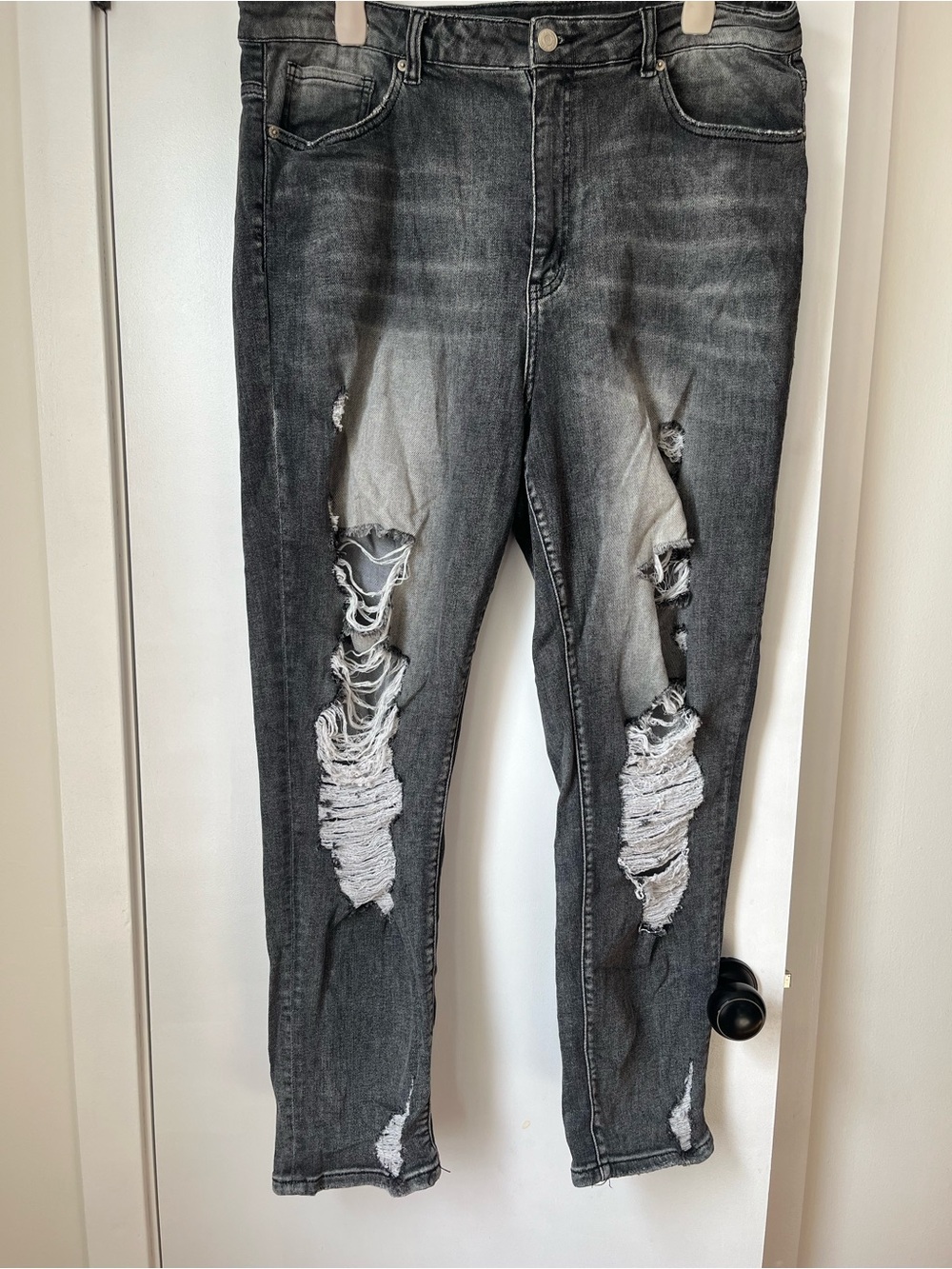 Risen High Rise Distressed Relaxed Fit Roll Up Skinny Jeans
